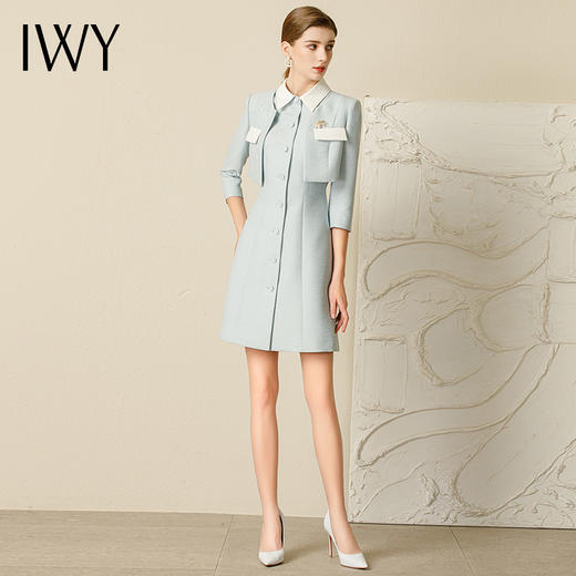 IWY/夏季时尚名媛蓝色连衣裙女气质小香风假两件职业西装裙女总裁231011Q1 商品图3