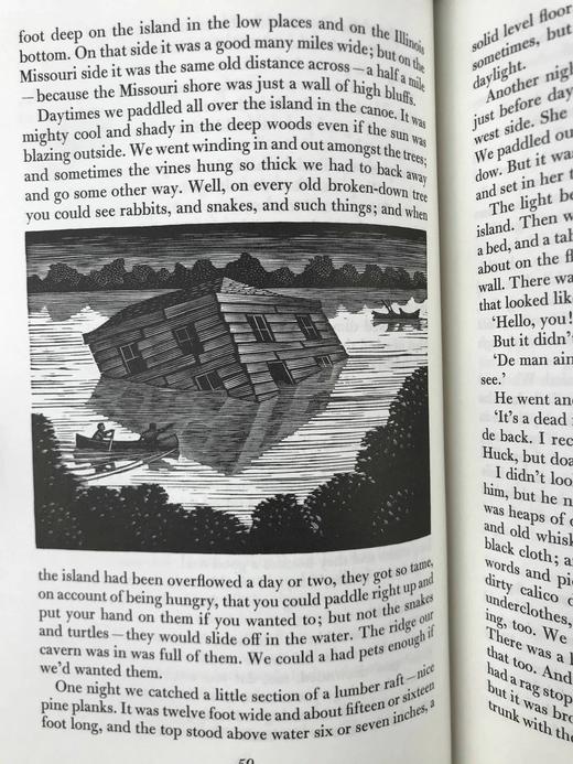 马克·吐温《哈克贝利·芬恩历险记》（1998） 15幅木版画插图 精装18开带书匣 商品图11