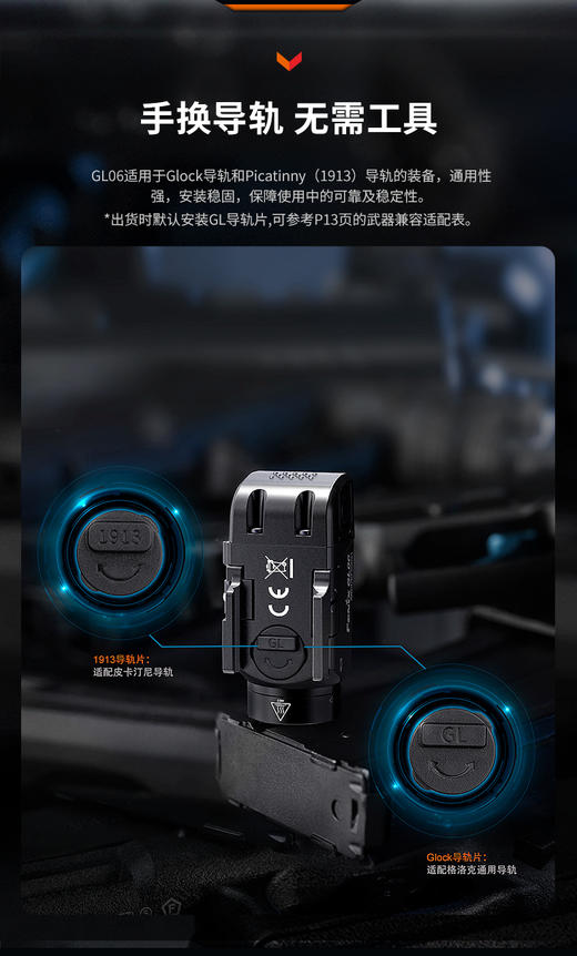 菲尼克斯GL06/GL06-365下挂手电筒轻便高亮可充电快拆战术灯 商品图3
