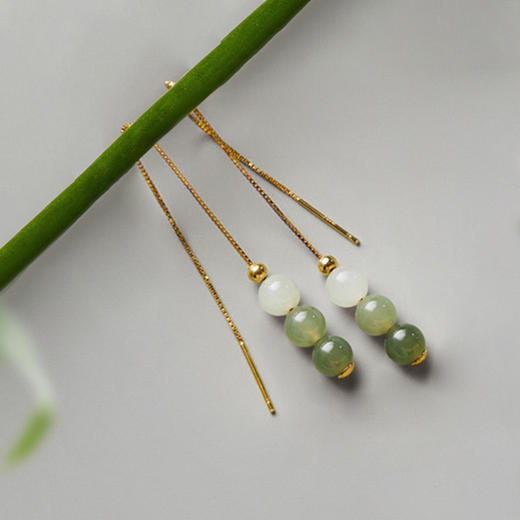 清雅渐变色和田玉首饰 项链  耳环 套装 商品图4