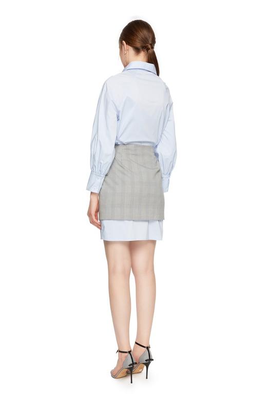 SUMMER & SAGE 格纹拼接蓝色衬衫裙 6507 商品图1