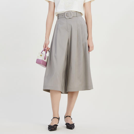 谜底时尚宽松裙裤女2023夏季新款简约高腰七分裤配腰带232MK0665 商品图0