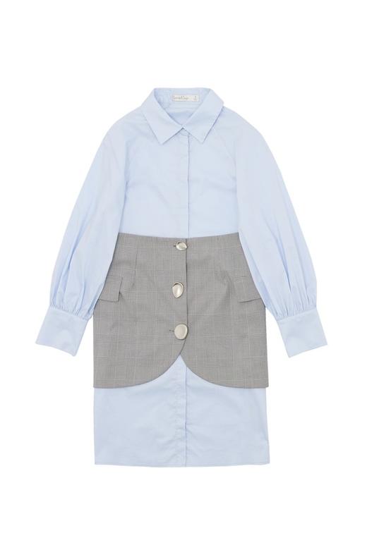 SUMMER & SAGE 格纹拼接蓝色衬衫裙 6507 商品图4