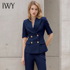 IWY/夏季优雅藏青色职业西服套裤女夏季新款双排扣修身ol西装套装CP13208 商品缩略图4