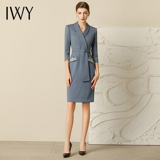 IWY/夏季高端蓝灰色职业连衣裙女气质美容师工作服透气经理职业装231042Q1 商品图2