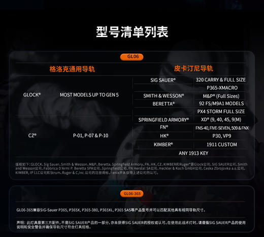 菲尼克斯GL06/GL06-365下挂手电筒轻便高亮可充电快拆战术灯 商品图12