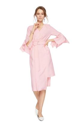 TONGRI曈日 粉色不规则条纹束腰连衣裙 5149