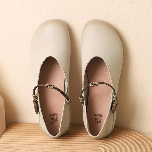 西村名物夏季新款浅口真皮奶奶鞋透气复古圆头凉鞋17608 商品图4