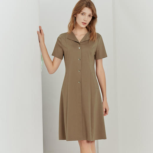 【棉质V领衬衫款连衣裙】23年春夏新品女士中长款连衣裙时尚收腰显瘦裙子 商品图1