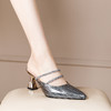 夏季新款，法式优雅尖头凉鞋水钻带一脚蹬粗跟包头半拖鞋女外穿PLGZ-D108-5 商品缩略图5