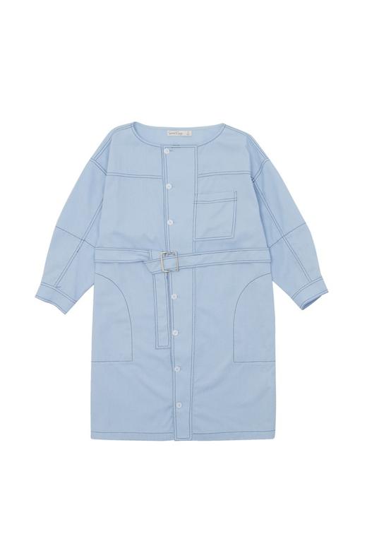 SUMMER & SAGE 蓝色束腰缝线连衣裙 6458 商品图4