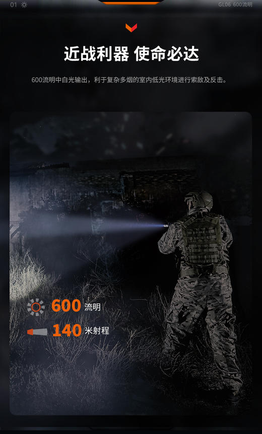 菲尼克斯GL06/GL06-365下挂手电筒轻便高亮可充电快拆战术灯 商品图2