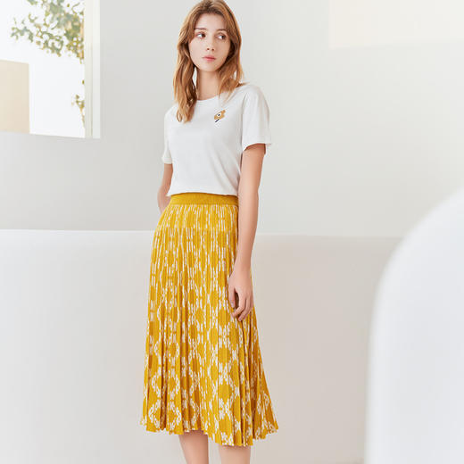 【棉质针织半裙】23年春夏新品女士中长款半裙时尚菱形印花百褶裙子 商品图3