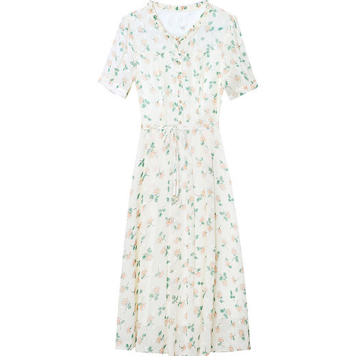 修身时尚,简约印花中长款雪纺裙夏款圆领短袖气质连衣裙QYM-DFN-A2812-L 商品图4