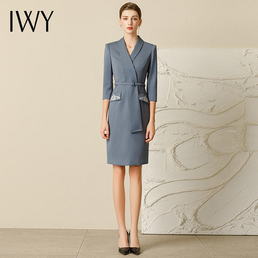IWY/夏季高端蓝灰色职业连衣裙女气质美容师工作服透气经理职业装231042Q1 商品图1
