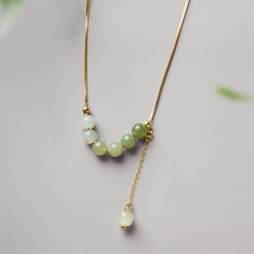 清雅渐变色和田玉首饰 项链  耳环 套装 商品图3