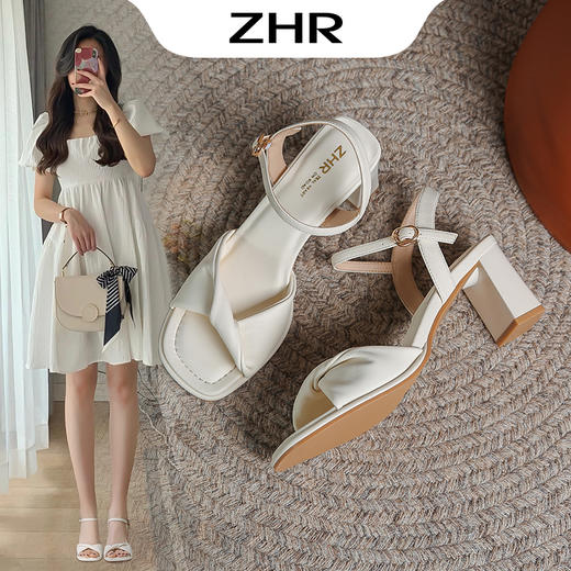 ZHR时装凉鞋女2023新款夏季气质高跟凉鞋女韩版小众ins潮粗跟凉鞋 商品图0