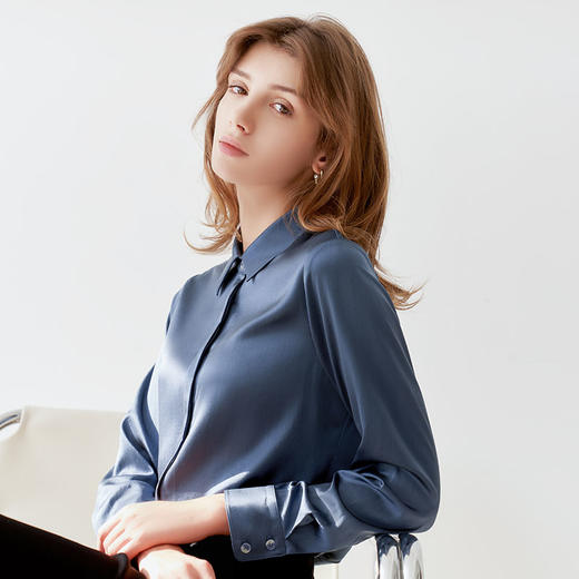 【桑蚕丝衬衫】23年春夏新品女士纯色通勤超薄透气上衣 商品图0