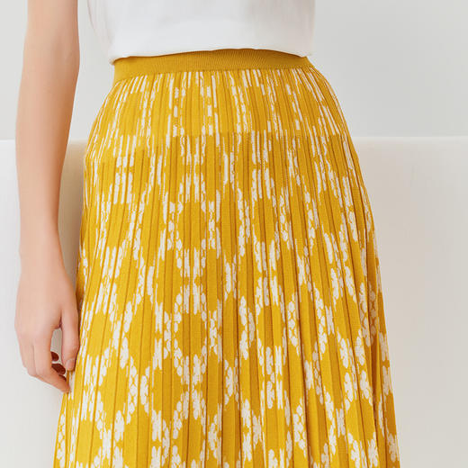 【棉质针织半裙】23年春夏新品女士中长款半裙时尚菱形印花百褶裙子 商品图2