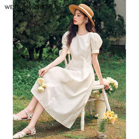 西遇法式连衣裙新款夏季纯色气质高级感a字连衣裙V1421112