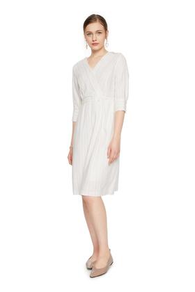 OCTAVIA V领条纹中袖连衣裙 6454