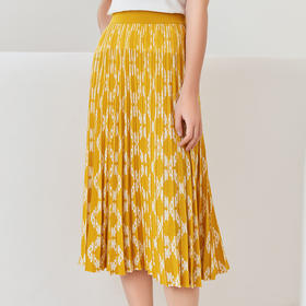 【棉质针织半裙】23年春夏新品女士中长款半裙时尚菱形印花百褶裙子