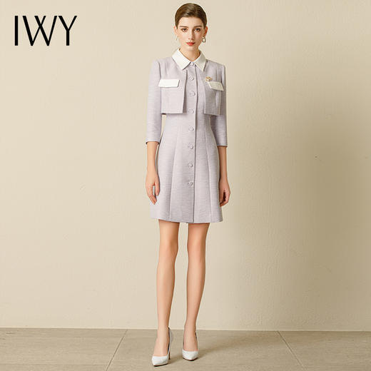 IWY/夏季新款时尚紫色假两件连衣裙女ol修身显瘦名媛商务正装231011Q1 商品图2