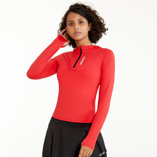 【折扣】半拉链连帽女弹力透气长袖修身显瘦专业跑步速干衣 商品图3