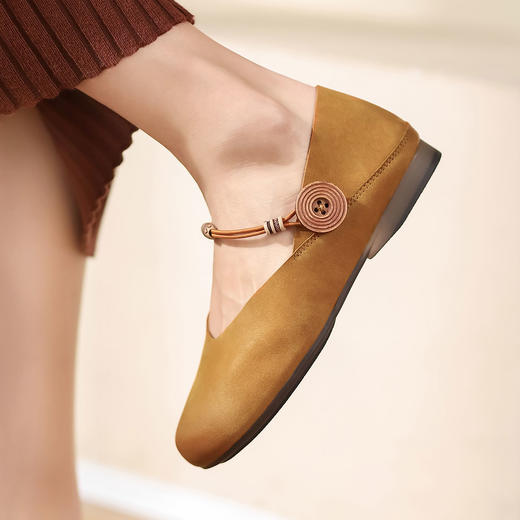 西村名物夏季新款浅口真皮奶奶鞋透气复古圆头凉鞋17608 商品图3