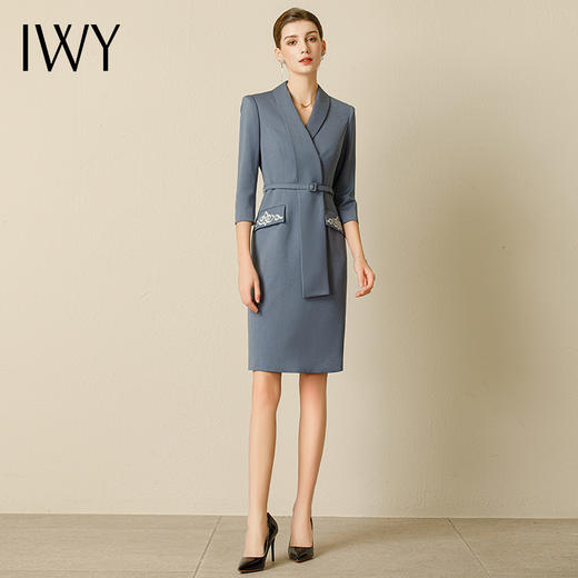 IWY/夏季高端蓝灰色职业连衣裙女气质美容师工作服透气经理职业装231042Q1 商品图3