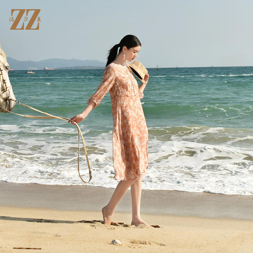 佐尔美夏季新款 真丝乔其印花中袖茶歇裙连衣裙女E32LS01 商品图2