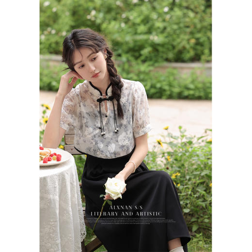 鹿向南《南国晚风》新中式吊带裙女夏季新款收腰A字裙LXN29907 商品图3