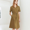 【纯棉V领连衣裙】23年春夏新品女士中长款系带收腰连衣裙大口袋裙子 商品缩略图1