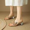春夏新款，外穿法式蝴蝶结露趾粗跟5cm仙女风一字凉拖鞋LD-6335 商品缩略图0