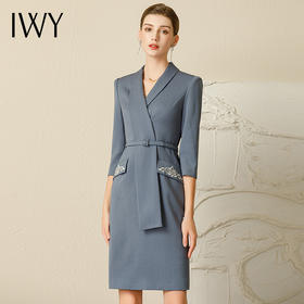 IWY/夏季高端蓝灰色职业连衣裙女气质美容师工作服透气经理职业装231042Q1