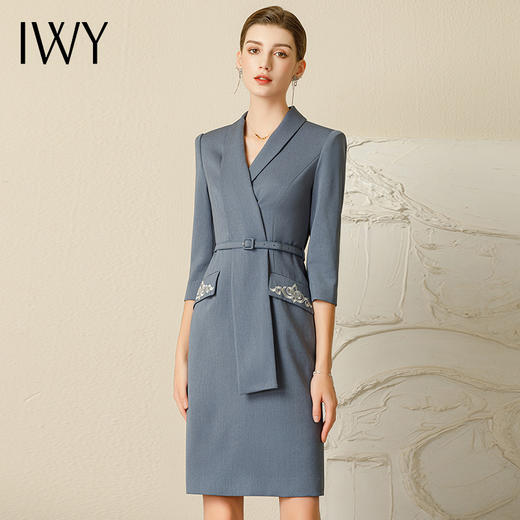 IWY/夏季高端蓝灰色职业连衣裙女气质美容师工作服透气经理职业装231042Q1 商品图0