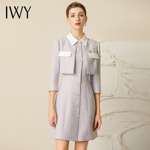 IWY/夏季新款时尚紫色假两件连衣裙女ol修身显瘦名媛商务正装231011Q1 商品图1