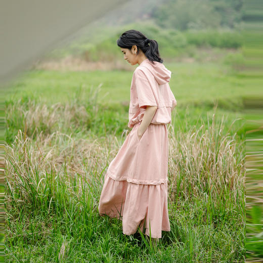 绽放325-326/棉麻连帽卫衣半身裙套装 商品图2