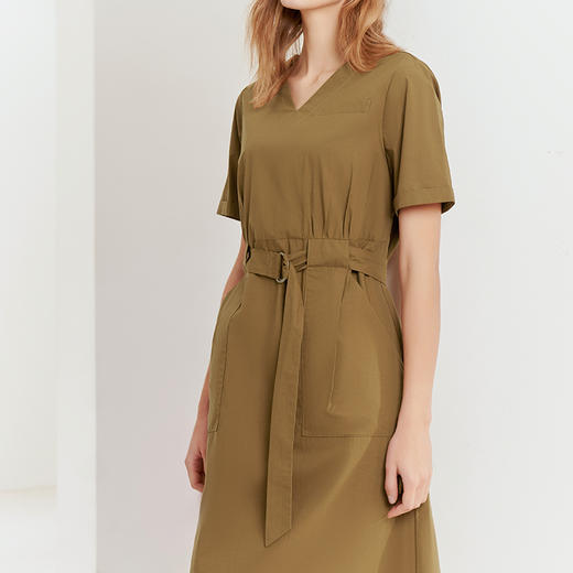 【纯棉V领连衣裙】23年春夏新品女士中长款系带收腰连衣裙大口袋裙子 商品图2