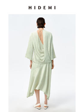 HIDEMI 浮雕褶皱艺术缎面不对称绑带设计感三件套 露背上衣/中短裤/半身裙