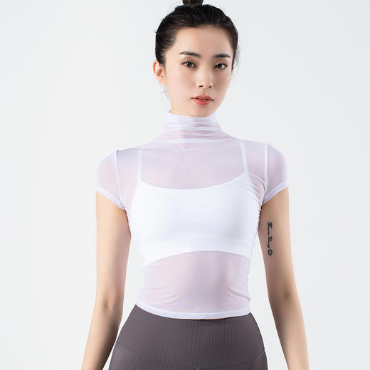 跃牌【化蝶双飞】系列高领瑜伽罩衫t恤网纱防晒瑜伽服TM0123 （不带胸垫） 商品图8