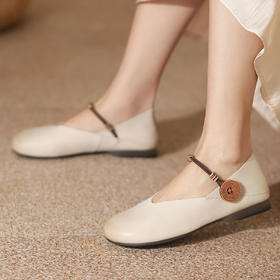 西村名物夏季新款浅口真皮奶奶鞋透气复古圆头凉鞋17608