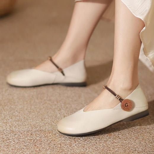 西村名物夏季新款浅口真皮奶奶鞋透气复古圆头凉鞋17608 商品图0