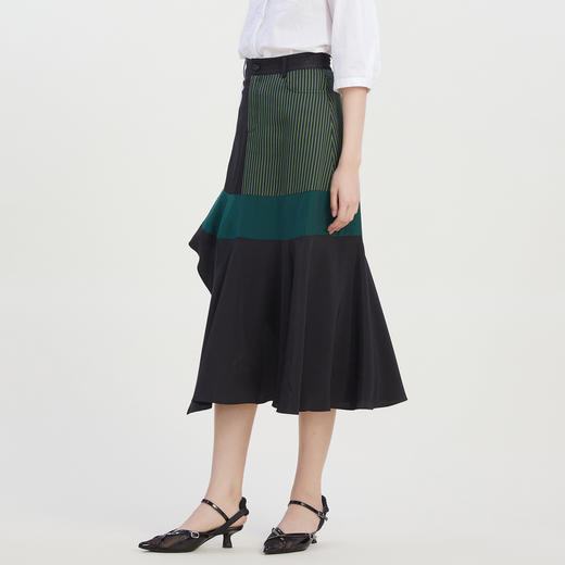 谜底复古不规则下摆半身裙2023夏季新款拼接中长裙半裙232MB0643 商品图1