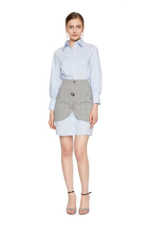 SUMMER & SAGE 格纹拼接蓝色衬衫裙 6507 商品图0