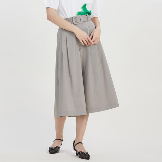 谜底时尚宽松裙裤女2023夏季新款简约高腰七分裤配腰带232MK0665 商品图1