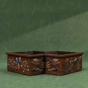 清 黄杨木百宝嵌梅兰竹菊方胜形赏盆