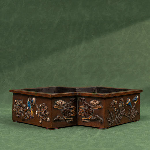 清 黄杨木百宝嵌梅兰竹菊方胜形赏盆 商品图0