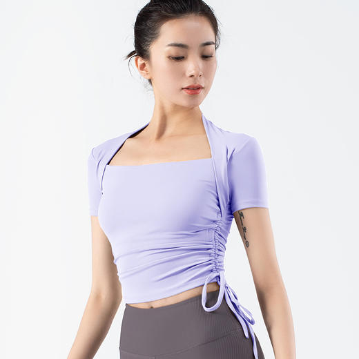 跃牌【化蝶双飞】系列裸感抽绳显瘦披肩假两件瑜伽服TM0114（可拆胸垫） 商品图6
