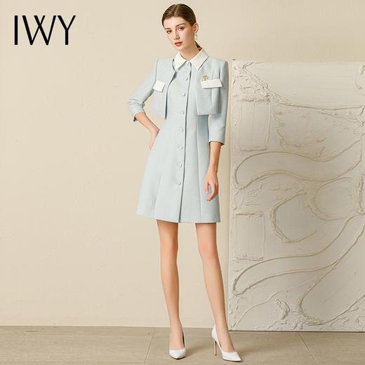 IWY/夏季时尚名媛蓝色连衣裙女气质小香风假两件职业西装裙女总裁231011Q1 商品图4